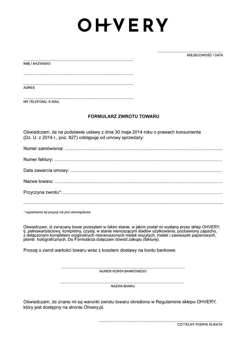 FORMULARZ ZWROTU